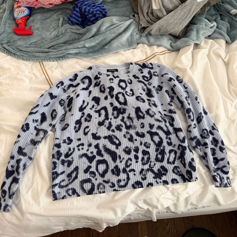 525 America Blue Leopard Sweater Womens Water Blue Melange Pullover
